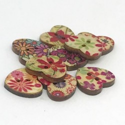Bottoni cuori dipinti, in legno - 17mm